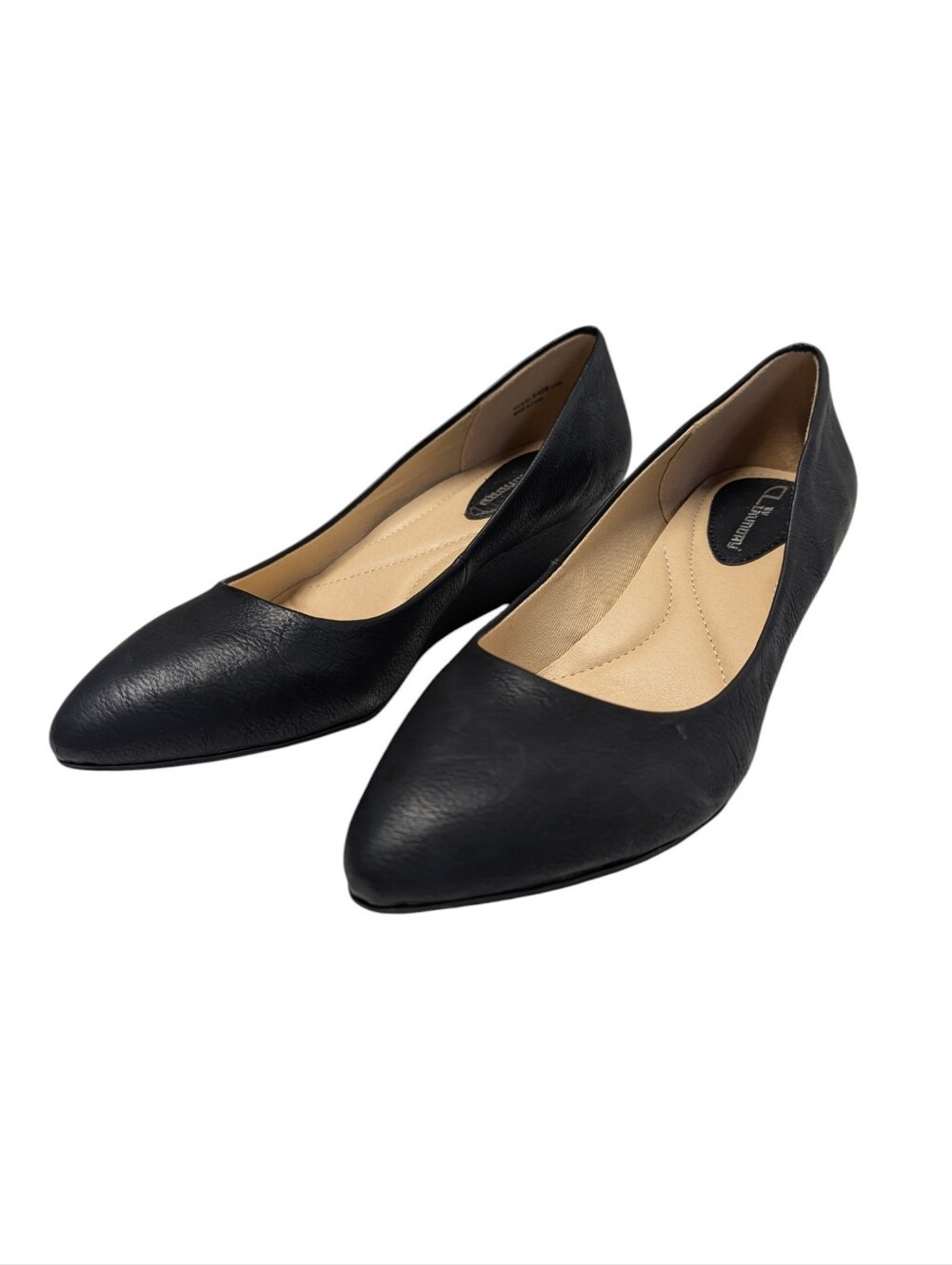 CL by Laundry WomenS Black Leather Pointed Toe Low Wedge Pumps Size 9 Cozy